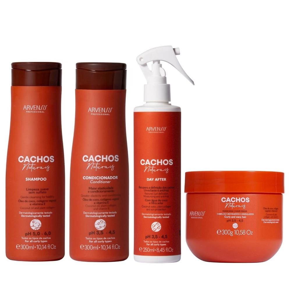 Kit Arvensis Cachos Naturais - Shampoo & Condicionador 300ml + Day After 250ml + Máscara 300g