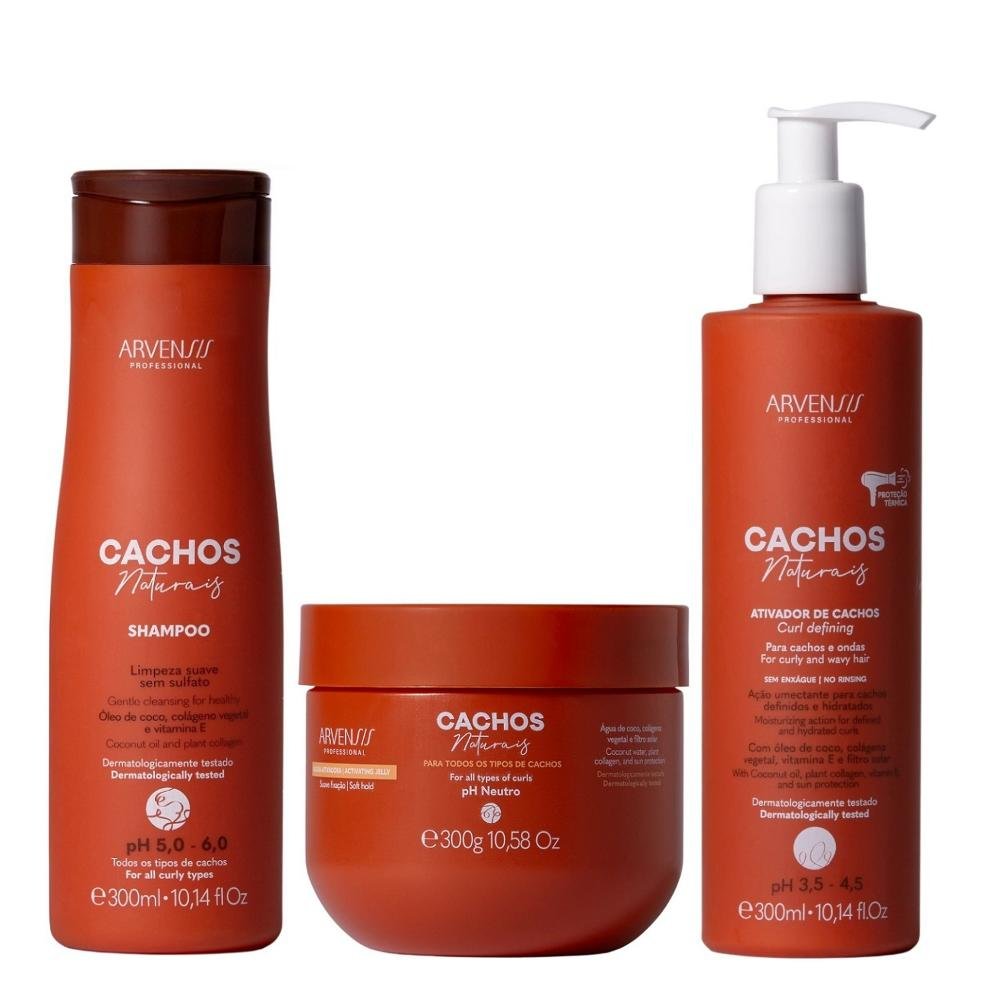 Kit Arvensis Professional Cachos Naturais - Shampoo 300ml + Ativador 300ml + Geleia Suave Fixação 300g