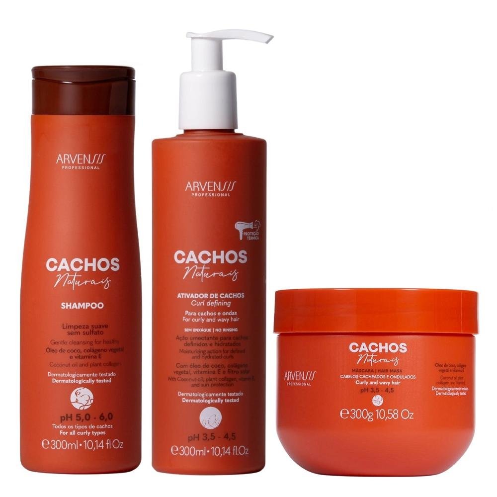 Kit Arvensis Professional Cachos Naturais - Shampoo 300ml + Ativador 300ml + Máscara 300g