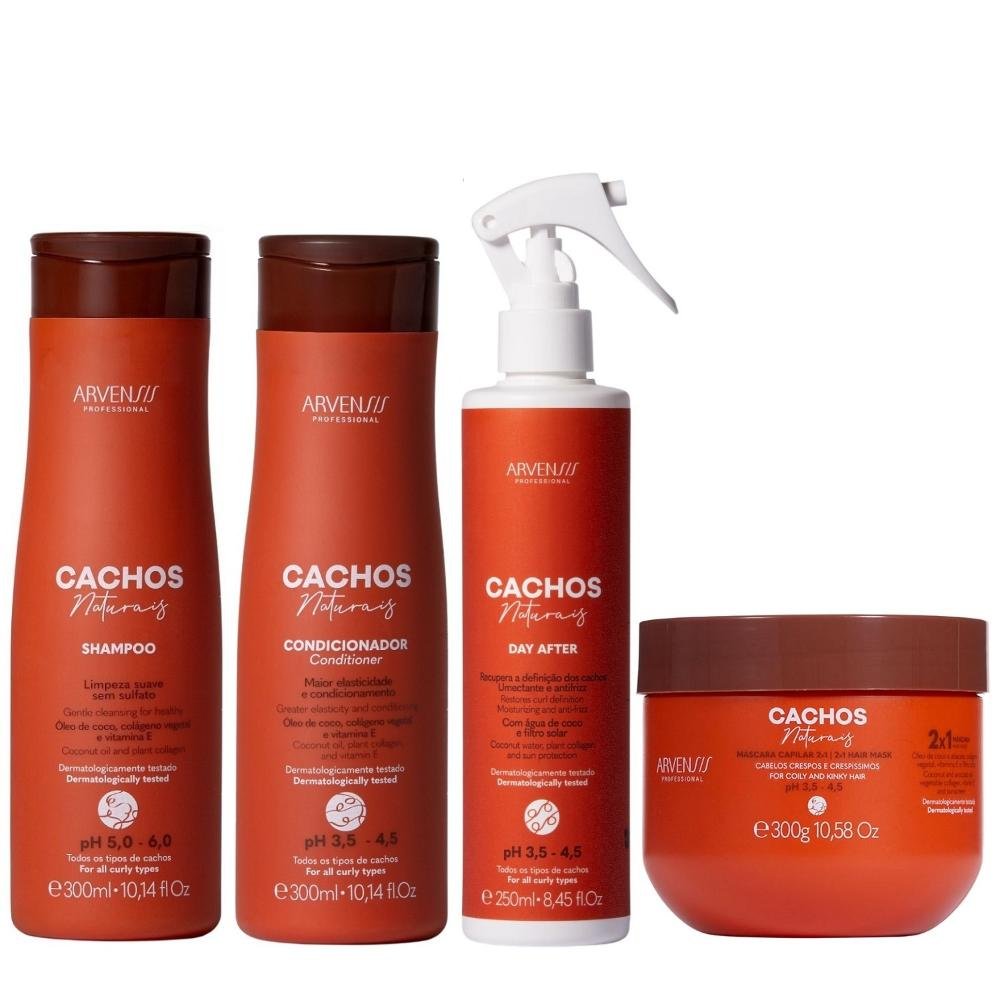 Kit Arvensis Cachos Naturais - Shampoo & Condicionador 300ml + Day After 250ml + Máscara 2x1 300g