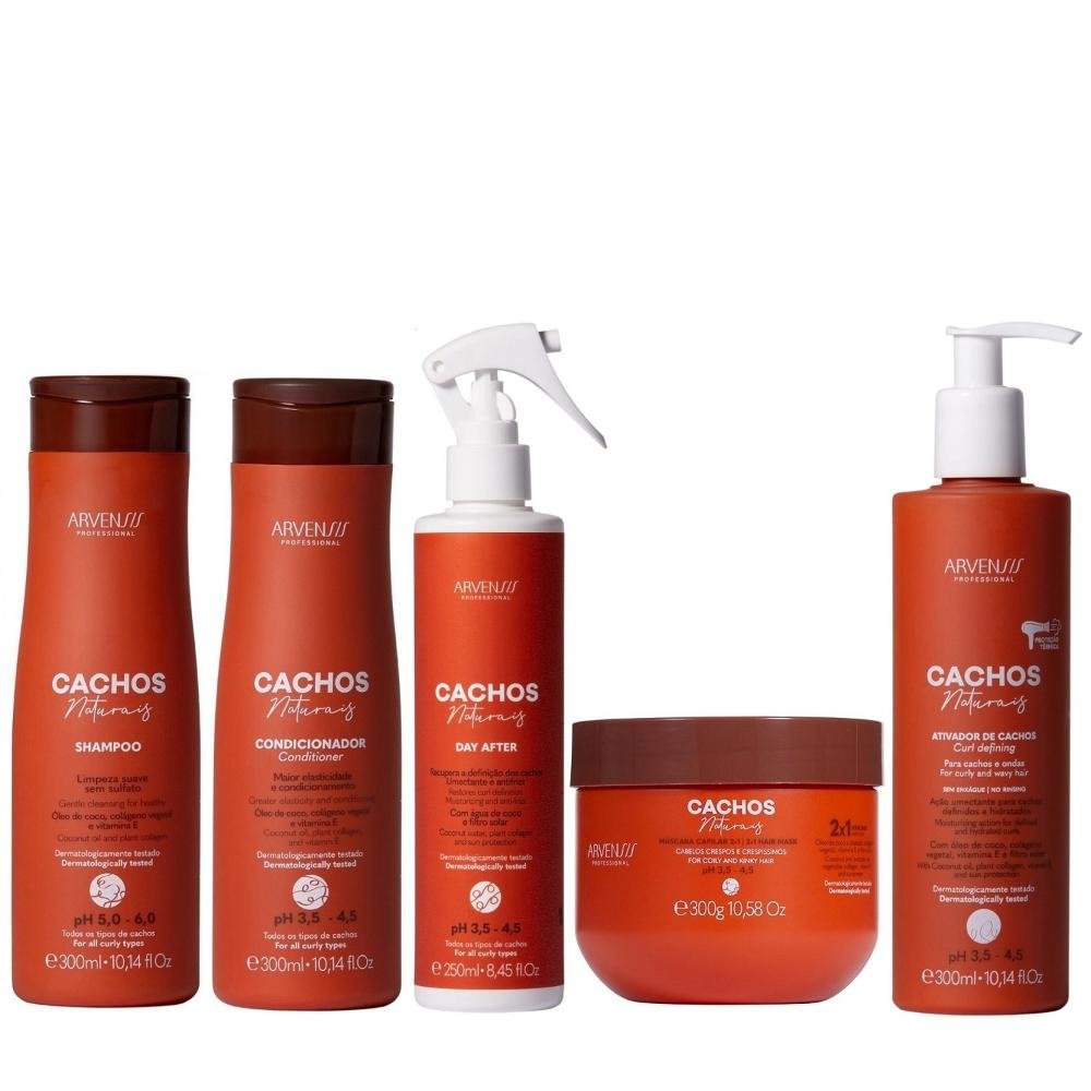 Kit Arvensis Cachos Naturais - Shampoo & Condicionador 300ml + Ativador 300ml + Day After 250ml + Máscara 2x1 300g