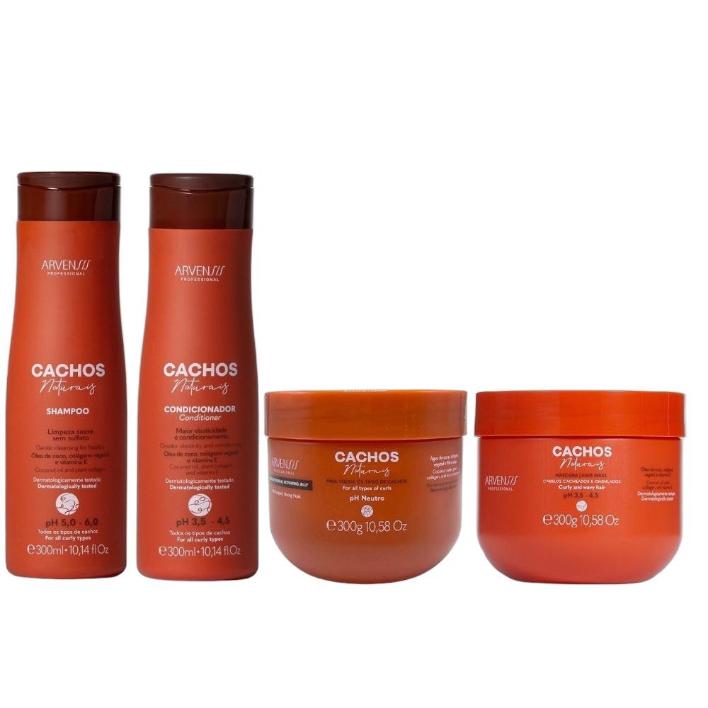 Kit Arvensis Professional Cachos Naturais - Shampoo & Condicionador 300ml + Geleia Alta Fixação 300g + Máscara 300g