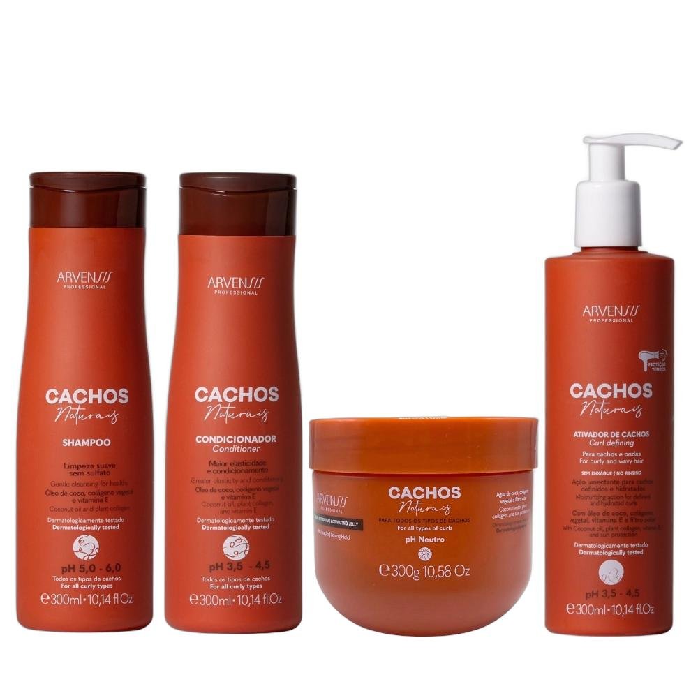 Kit Arvensis Professional Cachos Naturais - Shampoo & Condicionador 300ml + Ativador 300ml + Geleia Alta Fixação 300g