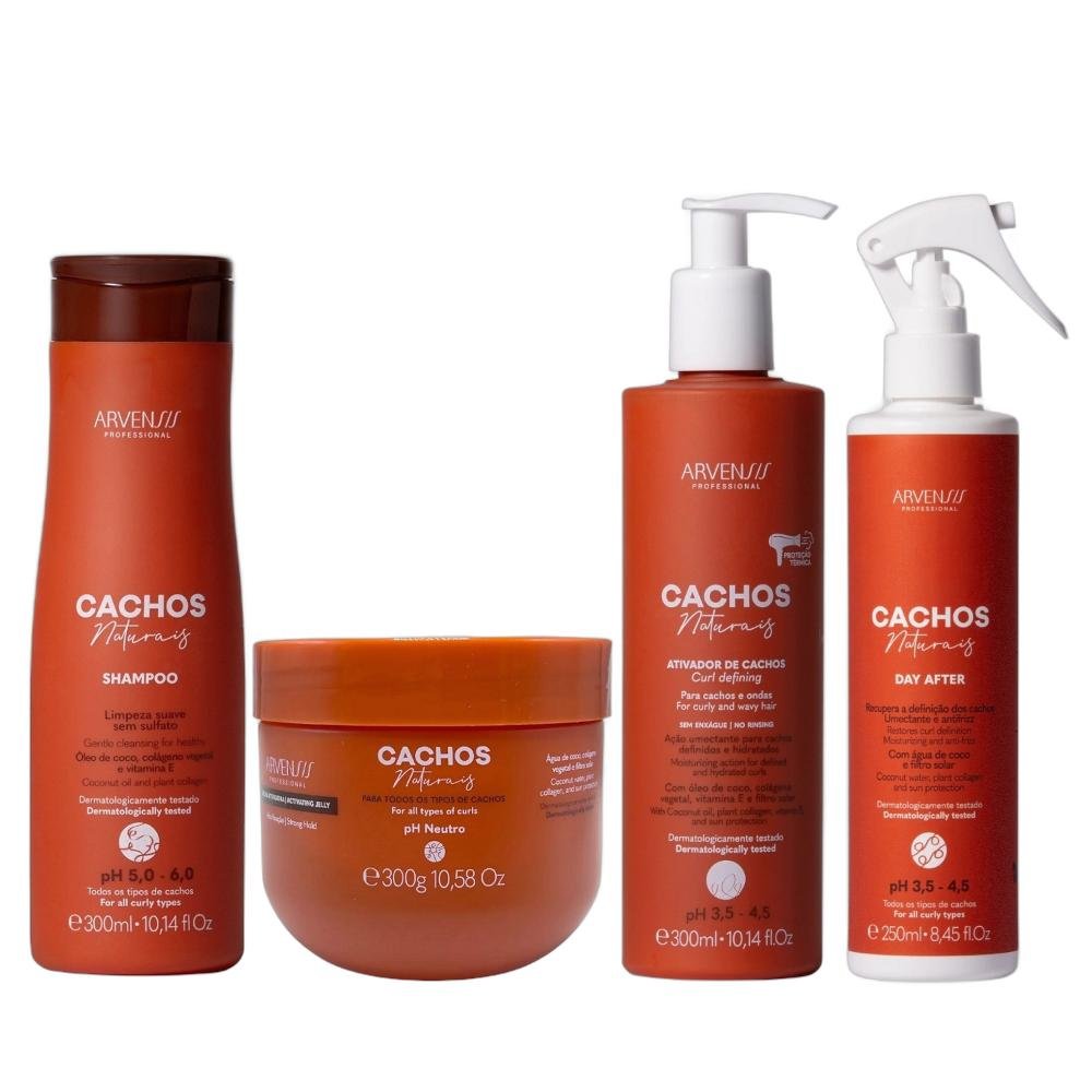Kit Arvensis Professional Cachos Naturais - Shampoo 300ml + Ativador 300ml + Day After 250ml + Geleia Alta Fixação 300g