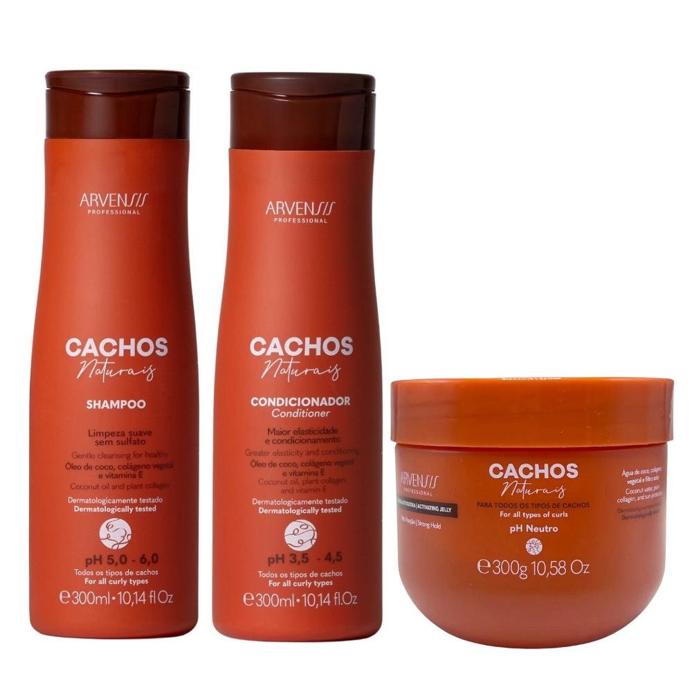 Kit Arvensis Professional Cachos Naturais - Shampoo & Condicionador 300ml + Geleia Alta Fixação 300g