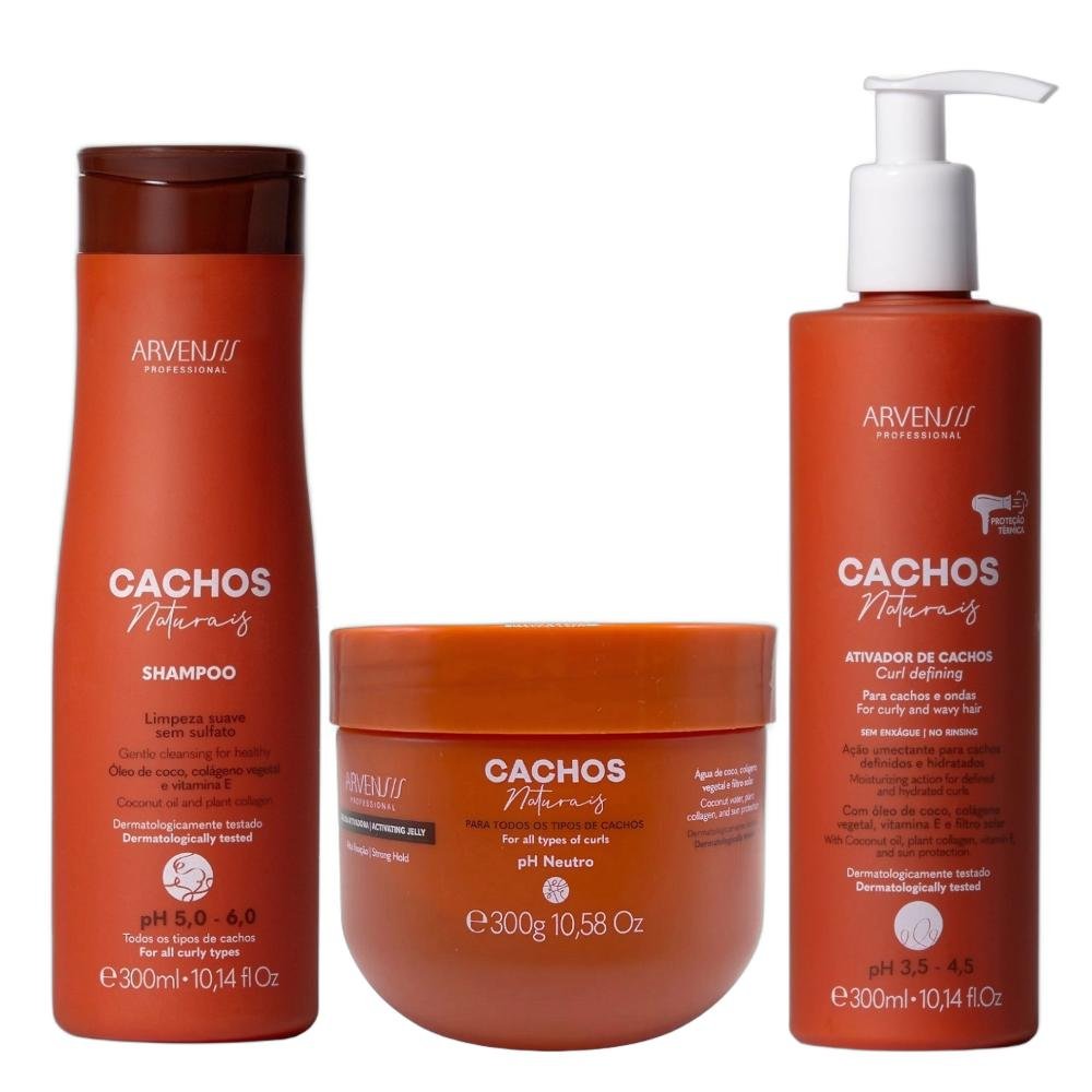 Kit Arvensis Professional Cachos Naturais - Shampoo 300ml + Ativador 300ml + Geleia Alta Fixação 300g