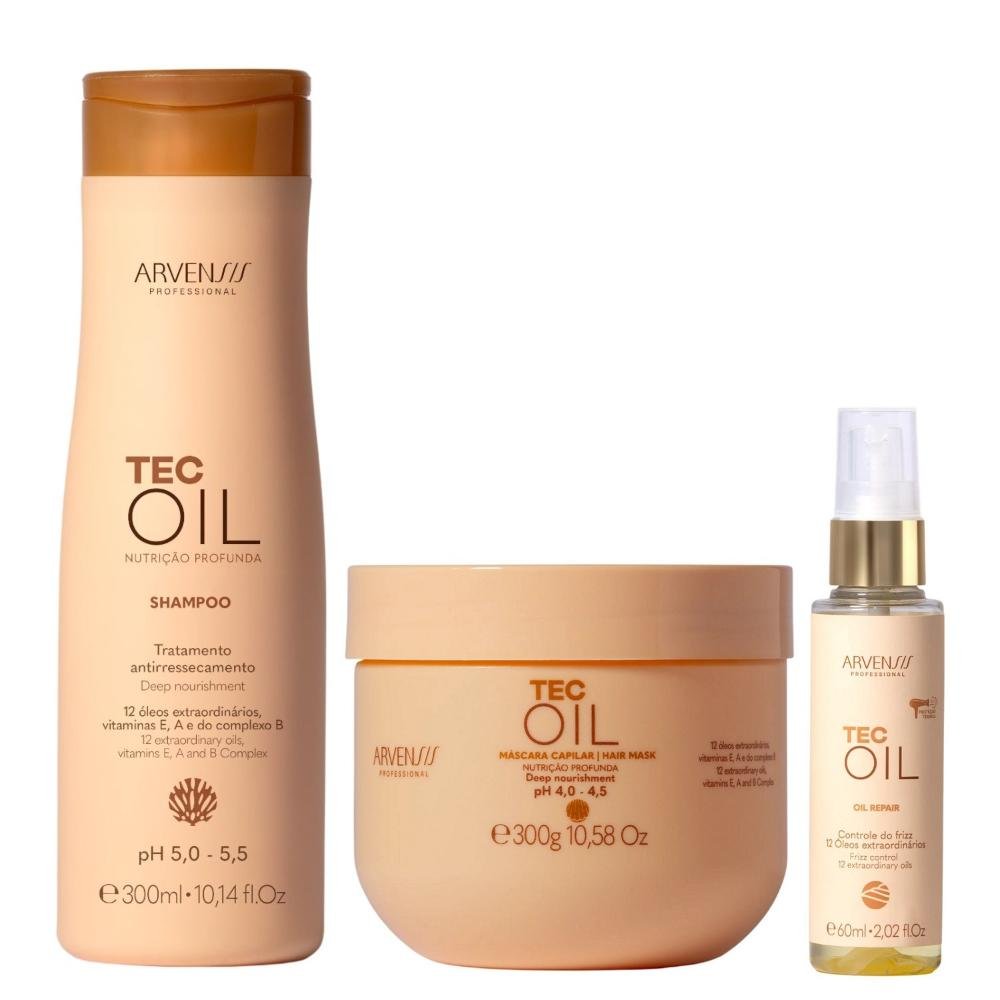 Kit Arvensis Cosméticos Naturais Tec Oil -Shampoo 300ml + Máscara 300g + Óleo 60ml