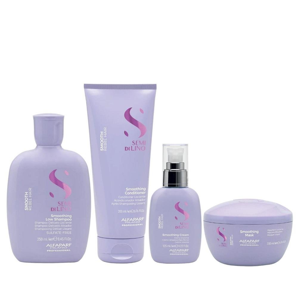 Kit Alfaparf Semi Di Lino Smooth Smoothing - Shampoo 250ml + Condicionador & Máscara 200ml + Cream Leave-In 125ml