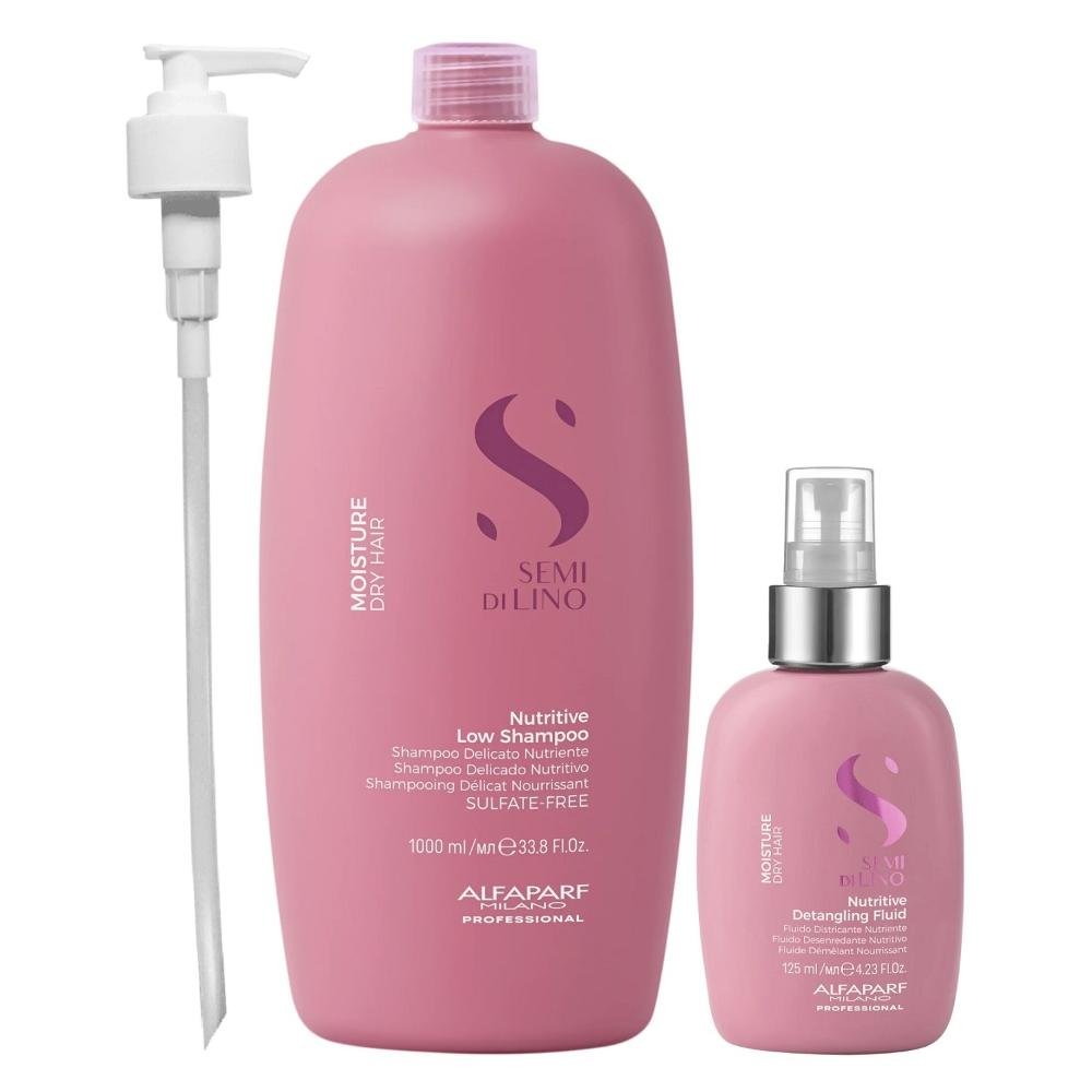 Kit Alfaparf Semi Di Lino Moisture -  Shampoo 1L + Fluído 125ml Válvula Pump