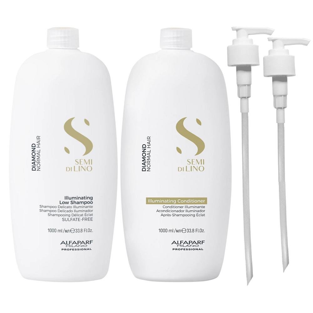 Kit Alfaparf Semi Di Lino Diamond - Shampoo 1L + Condicionador 1L + Válvula Pump ÚNICO 1