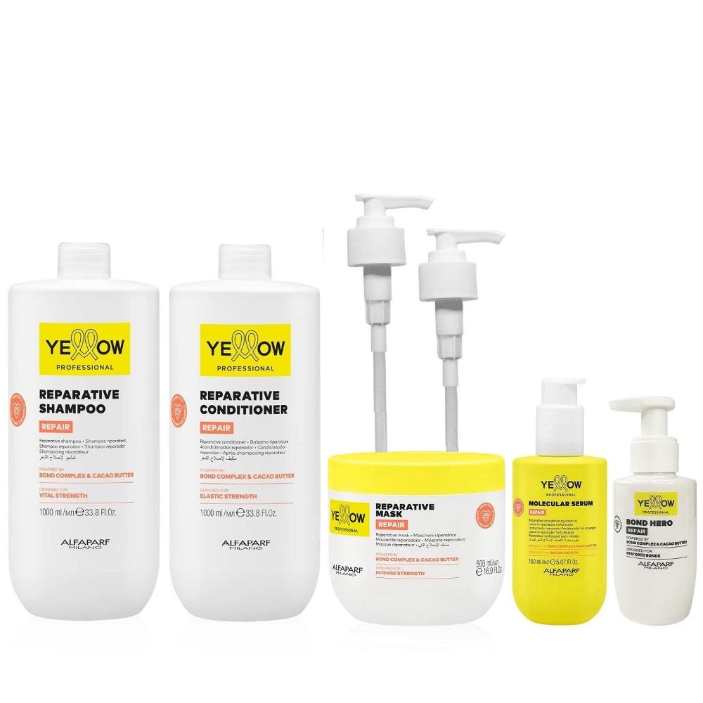 Kit Yellow Repair Reparador - Shampoo & Condicionador 1L + Máscara 500ml + Bond Hero 100ml + Sérum 150ml + Válvula Pump ÚNICO 1