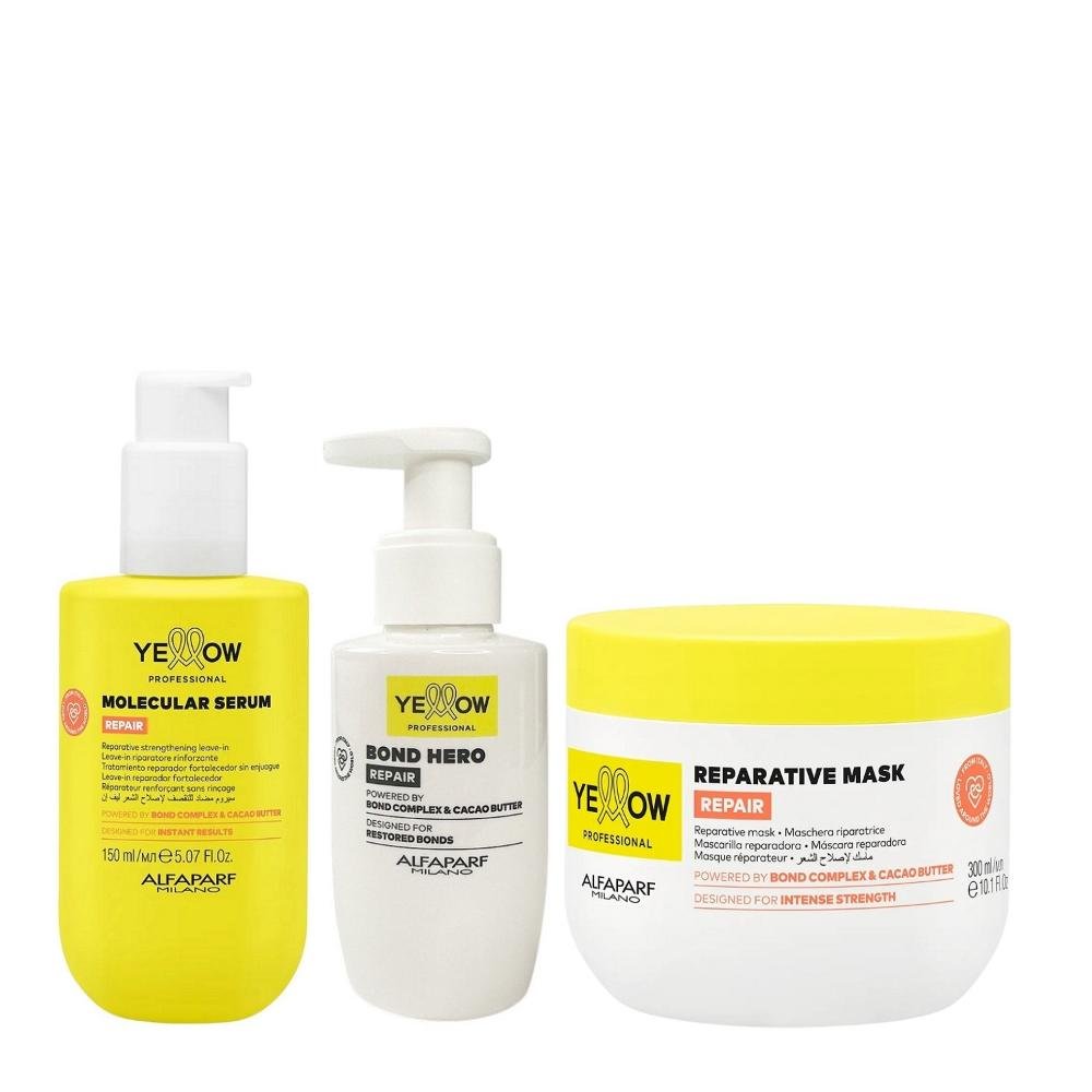 Kit Yellow Repair Tratamento Reparador - Máscara 300ml + Sérum Capilar 150ml + Bond Hero 100ml