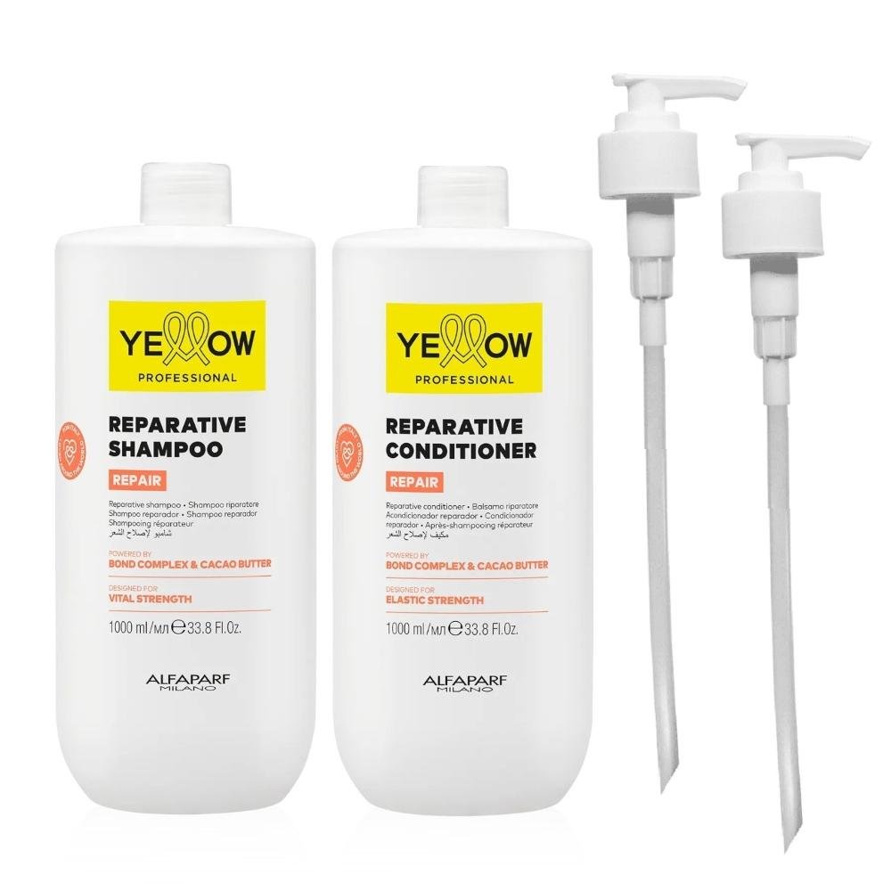 Kit Yellow Repair Tratamento Reparador - Shampoo & Condicionador 1 Litro + Válvula Pump