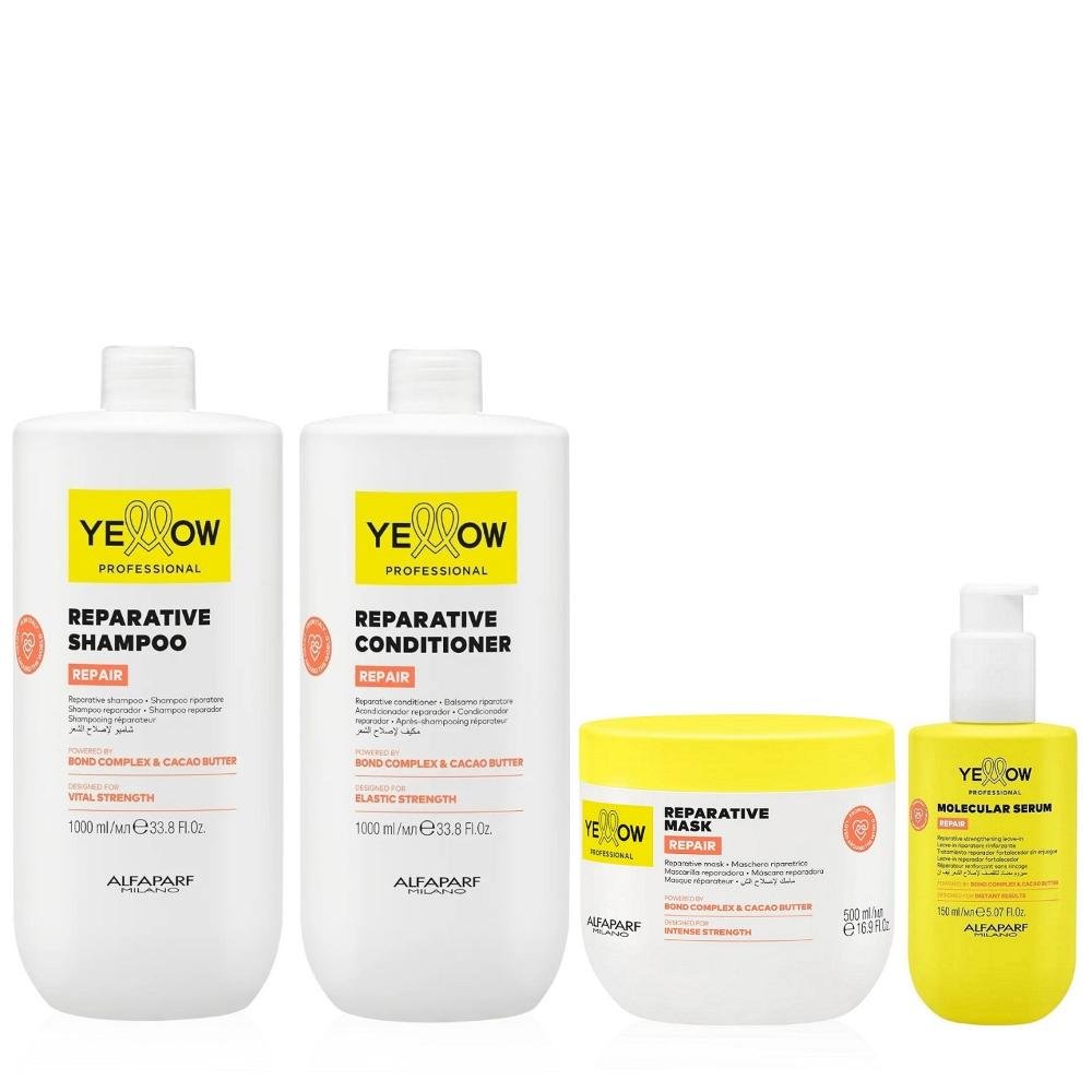 Kit Yellow Repair Tratamento Reparador - Shampoo & Condicionador 1L + Máscara 500ml + Sérum Capilar 150ml