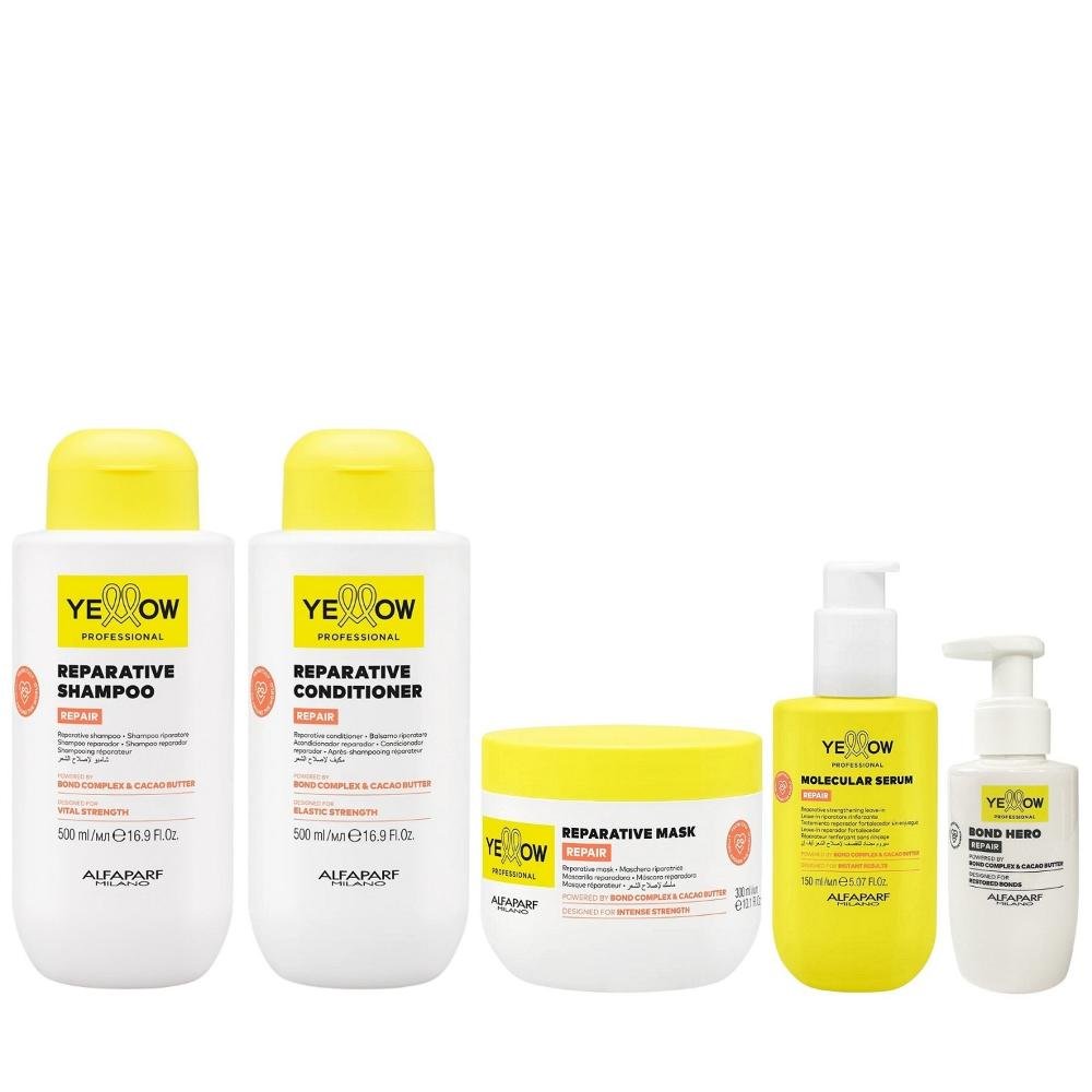 Kit Yellow Repair Tratamento Reparador - Shampoo & Condicionador 500ml + Máscara 300ml + Sérum 150ml + Bond Hero 100ml ÚNICO 1