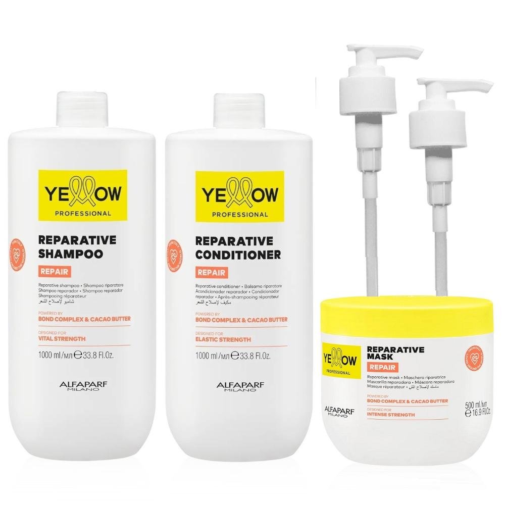 Kit Yellow Repair Tratamento Reparador - Shampoo & Condicionador 1L + Máscara 500ml + Válvula Pump