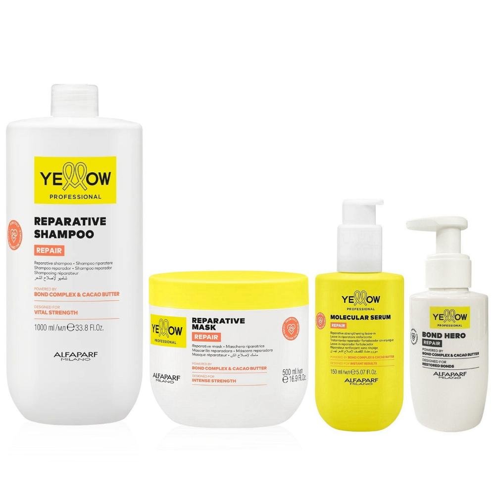 Kit Yellow Repair Tratamento Reparador - Shampoo 1L + Máscara 500ml + Sérum Capilar 150ml + Bond Hero 100ml