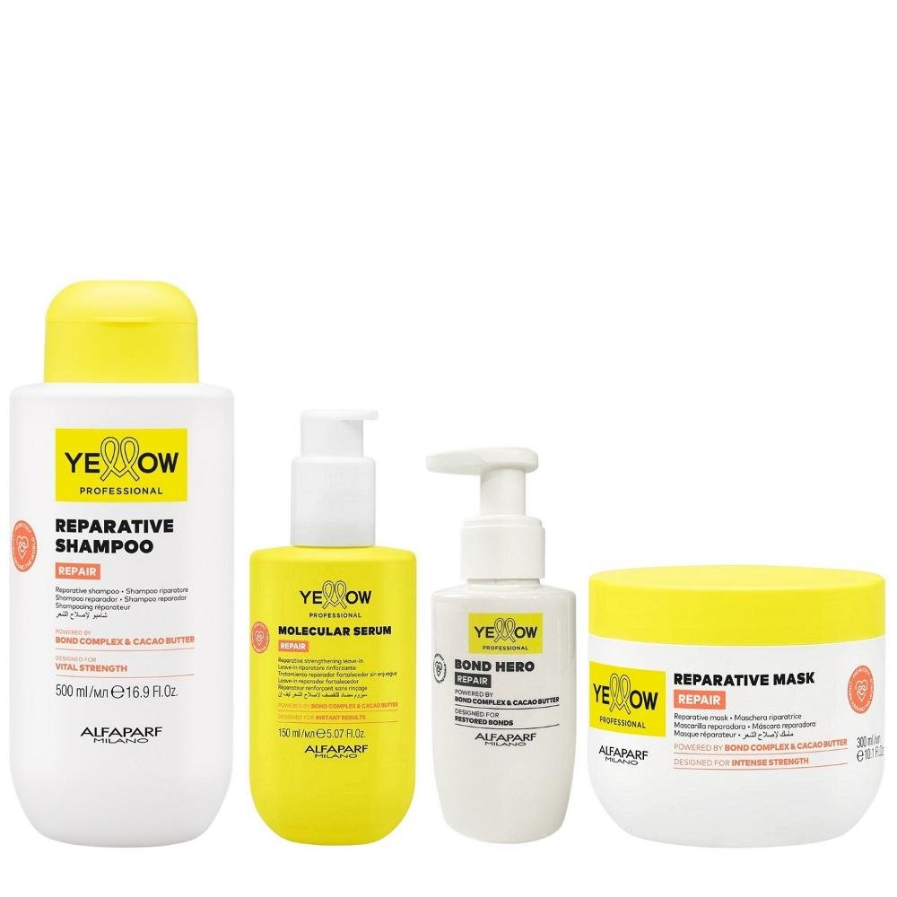 Kit Yellow Repair Tratamento Reparador - Shampoo 500ml + Máscara 300ml + Sérum Capilar 150ml + Bond Hero 100ml