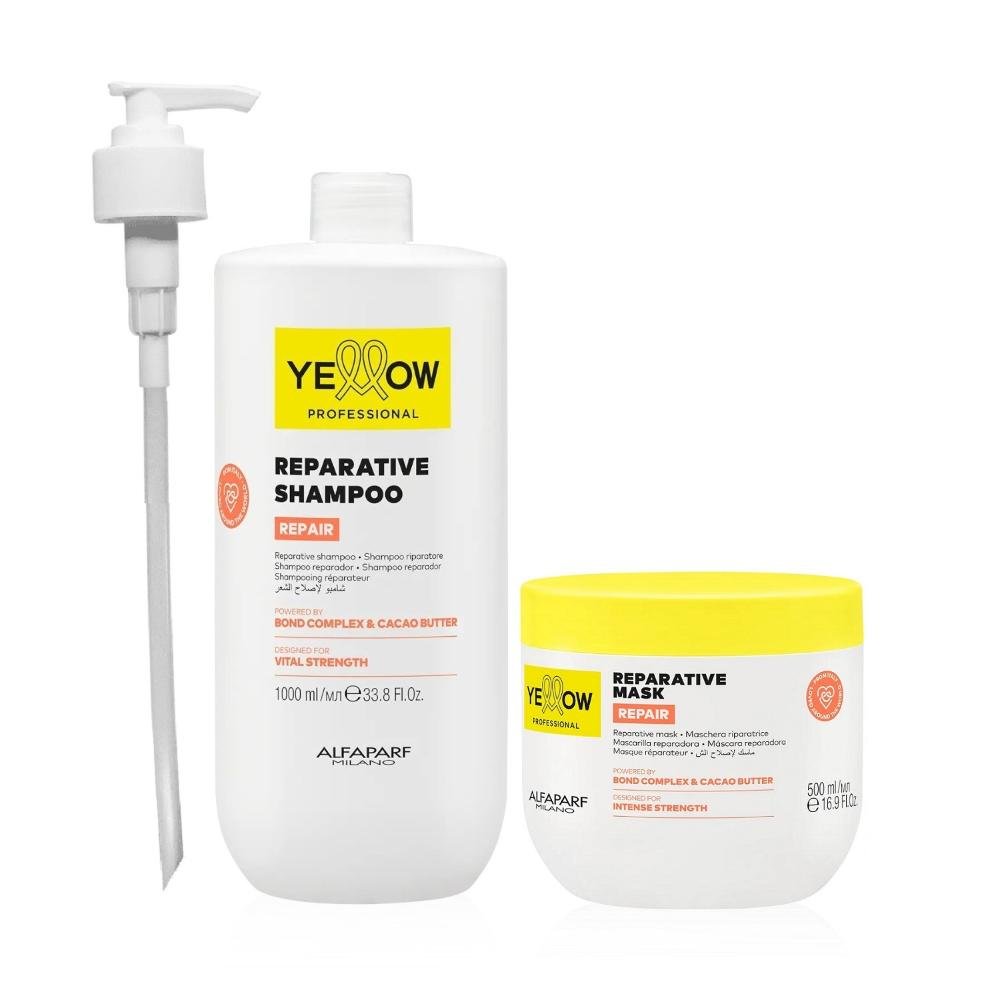 Kit Yellow Repair Tratamento Reparador - Shampoo 1L + Máscara 500ml + Válvula Pump