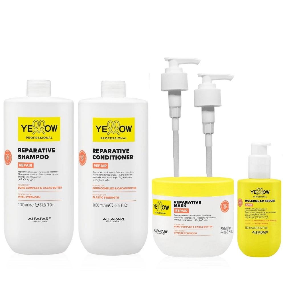 Kit Yellow Repair Tratamento Reparador - Shampoo & Condicionador 1L + Máscara 500ml + Sérum Capilar 150ml + Válvula Pump