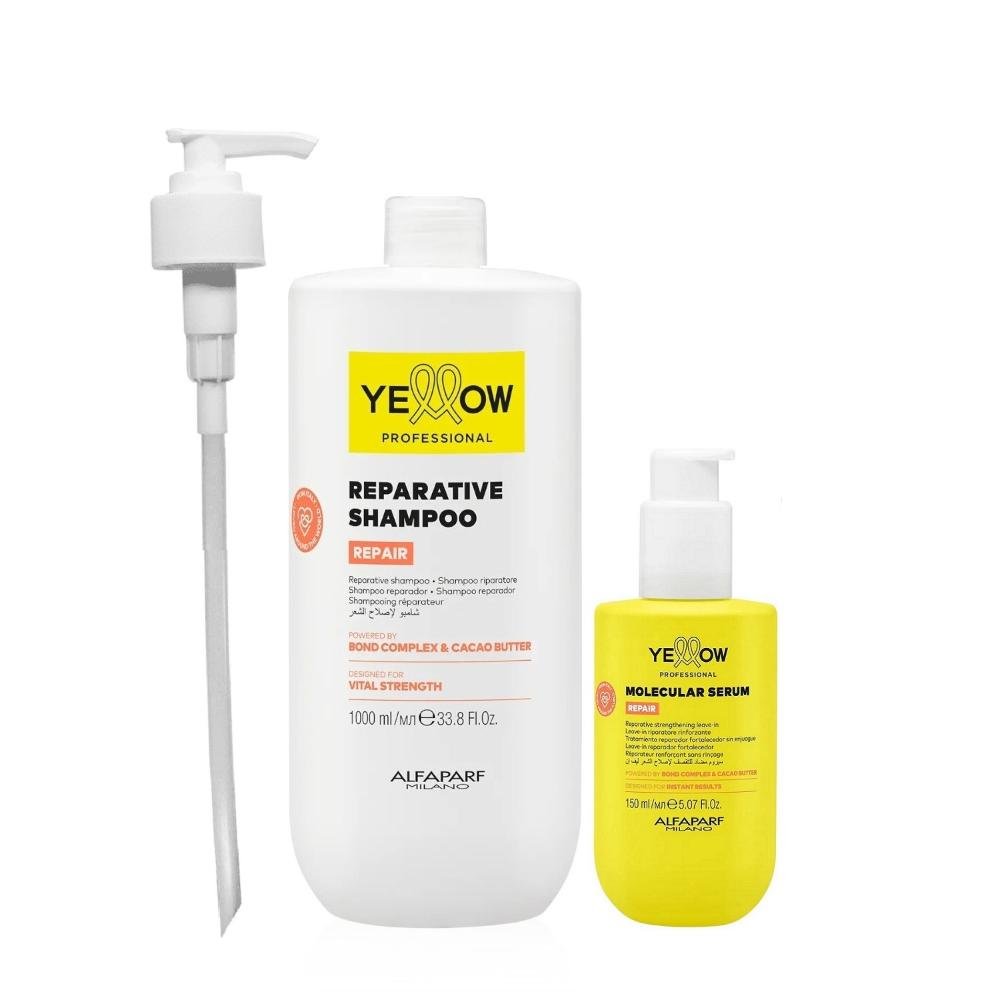 Kit Yellow Repair Tratamento Reparador - Shampoo 1L + Sérum Capilar 150ml + Válvula Pump