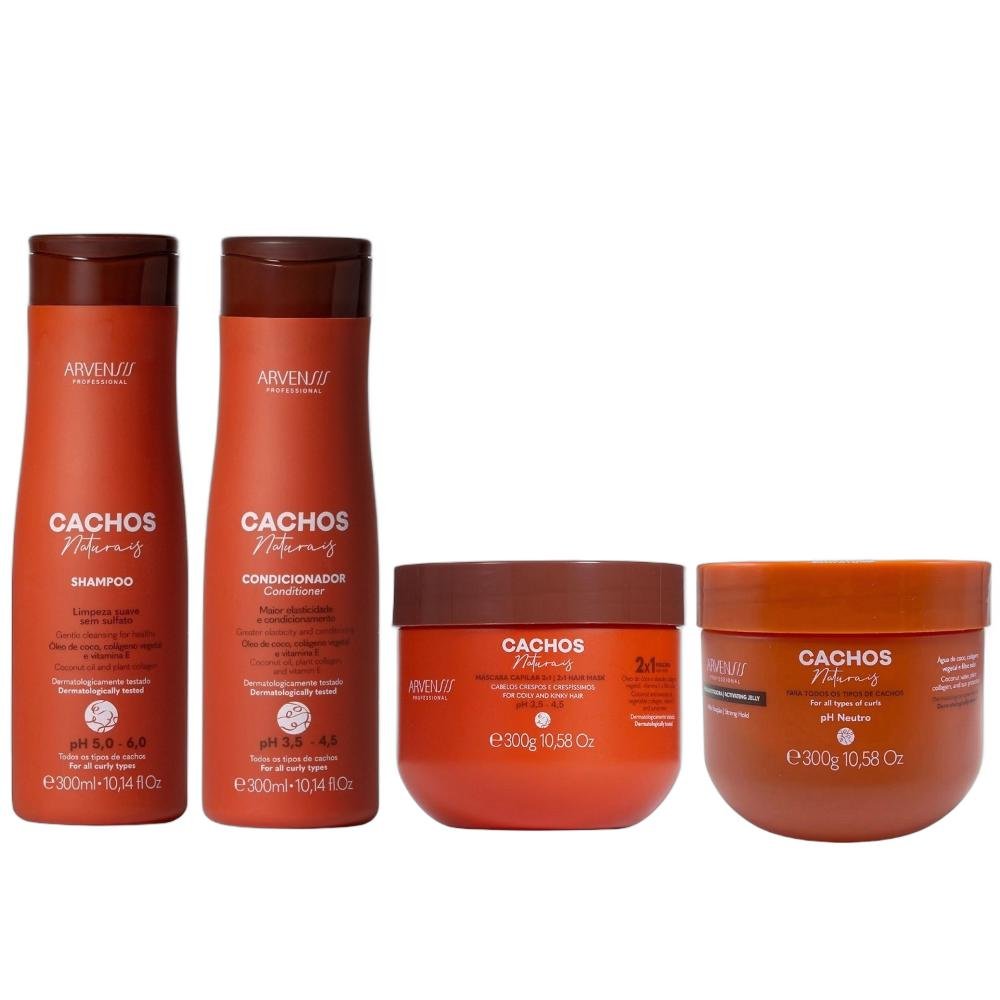 Kit Arvensis Professional Cachos Naturais - Shampoo & Condicionador 300ml + Geleia Alta 300g + Máscara 2x1 300g