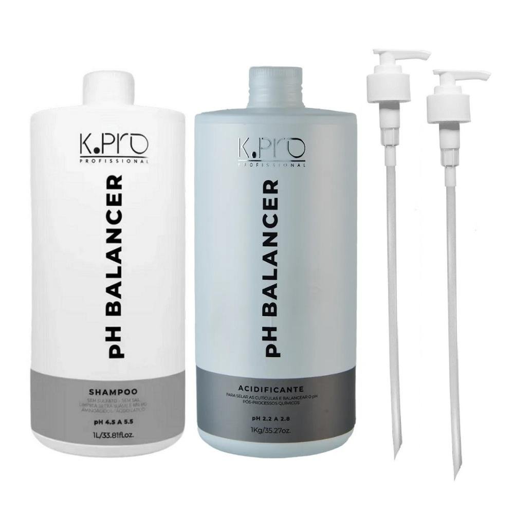 Kit K.Pro pH Balancer Shampoo 1 Litro + Acidificante 1 Litro + Válvulas Pump