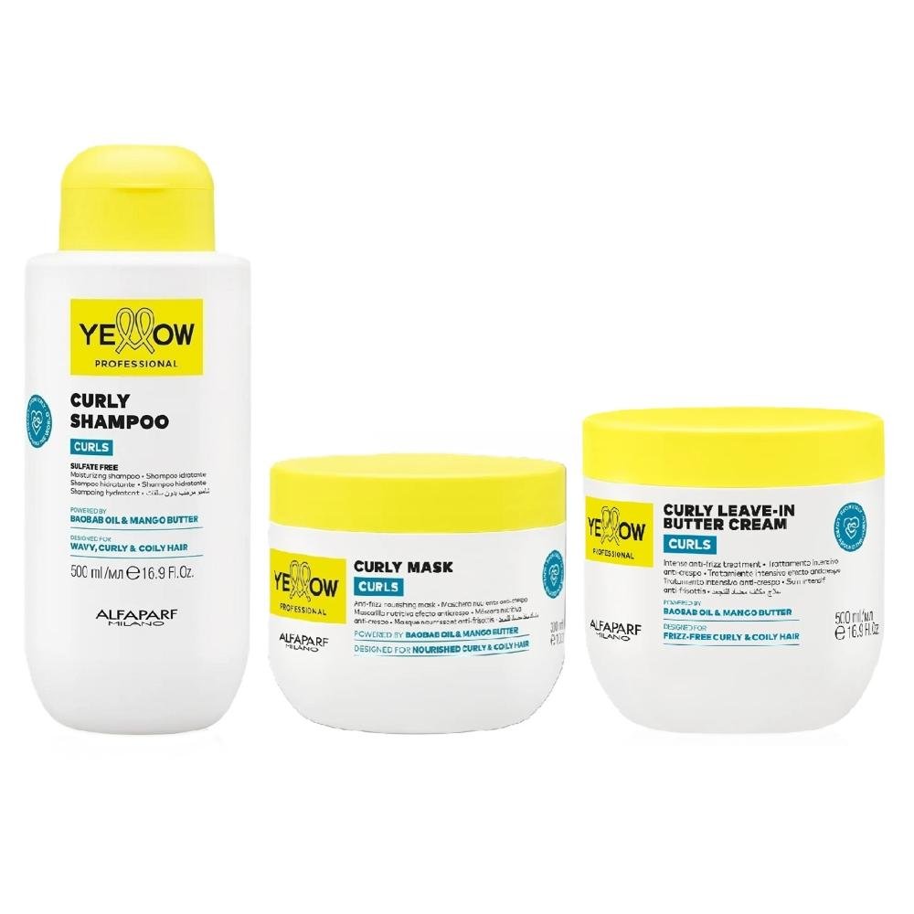 Kit Yellow Curls - Shampoo 500ml + Máscara 300ml + Leave-In Butter Cream 500ml