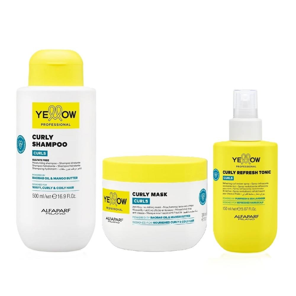 Kit Yellow Curls - Shampoo 500ml + Máscara 300ml + Refresh Tonic 150ml