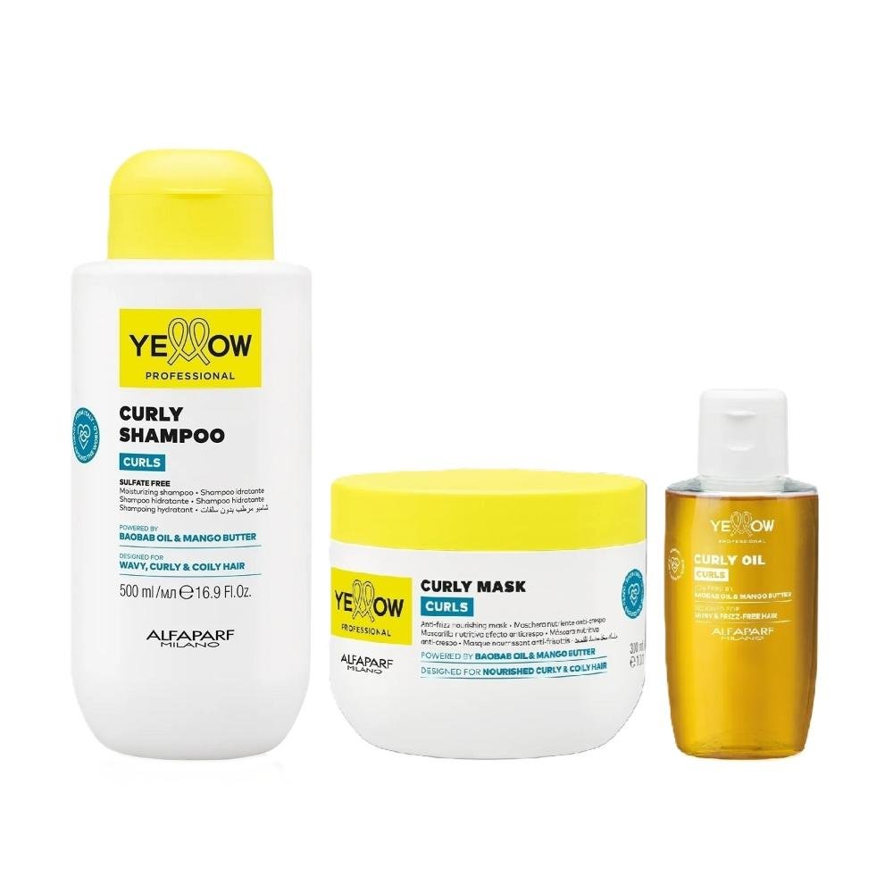 Kit Yellow Curls - Shampoo 500ml + Máscara 300ml + Óleo 100ml