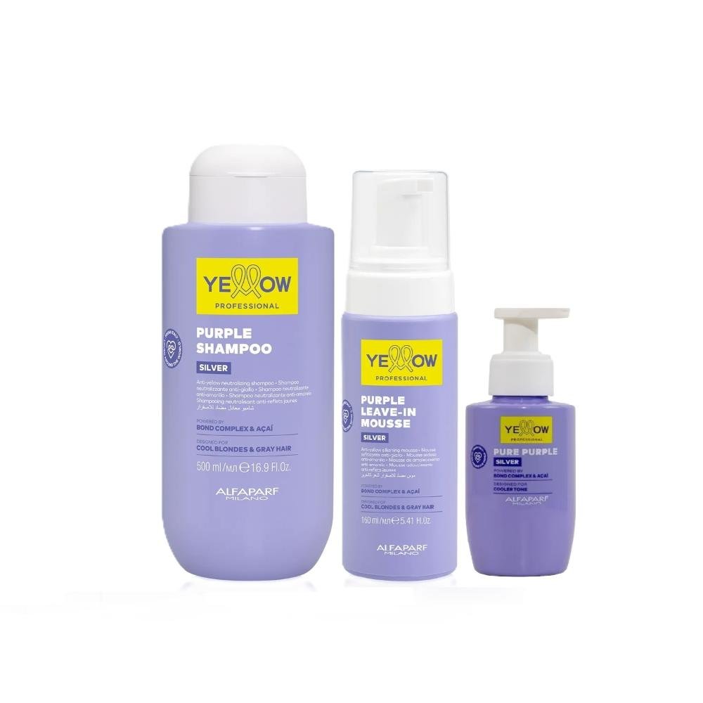 Kit Yellow Purple Silver - Shampoo 500ml + Leave-In Mousse 160ml + Pure Sérum 100ml