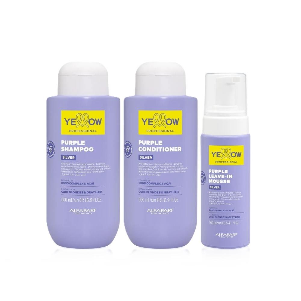 Kit Yellow Purple Silver - Shampoo & Condicionador 500ml + Leave-In Mousse 160ml