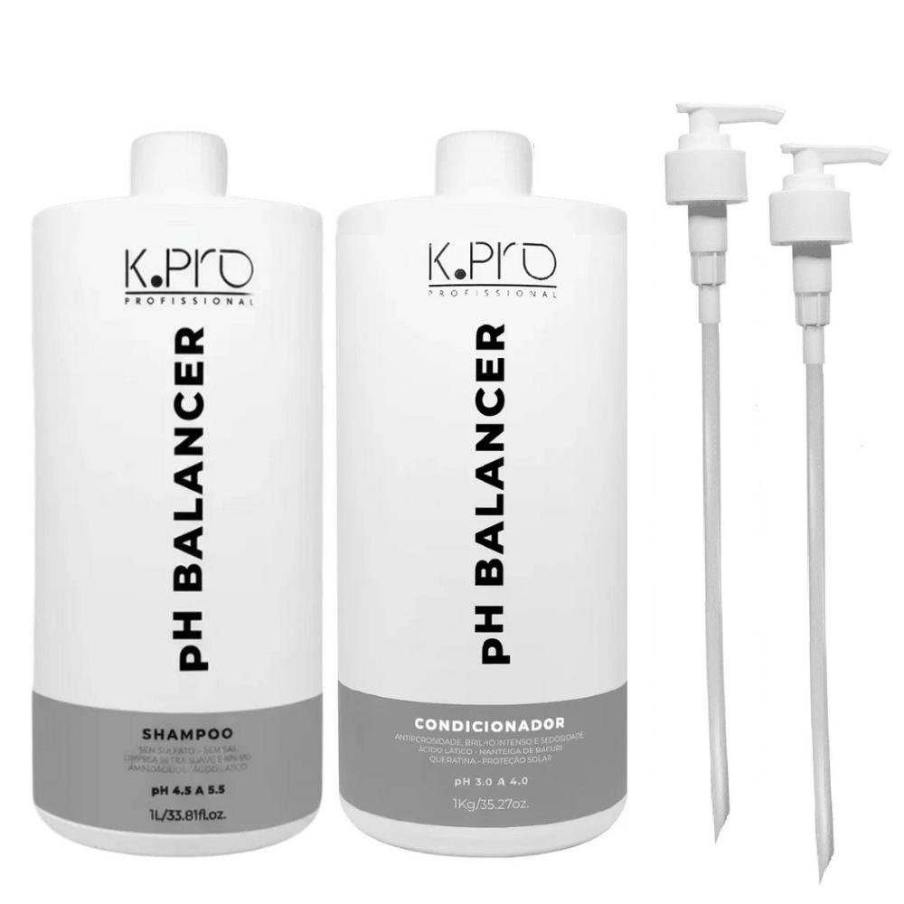 Kit K.Pro pH Balancer Shampoo 1 Litro + Condicionador 1 Litro + Válvulas Pump