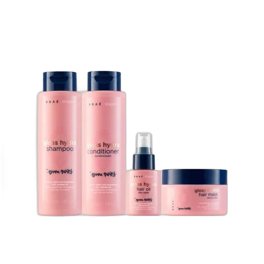 Kit Braé Stages by Bruna Tavares Gloss Hydra - Shampoo & Condicionador 250ml + Máscara 200g + Óleo 60ml