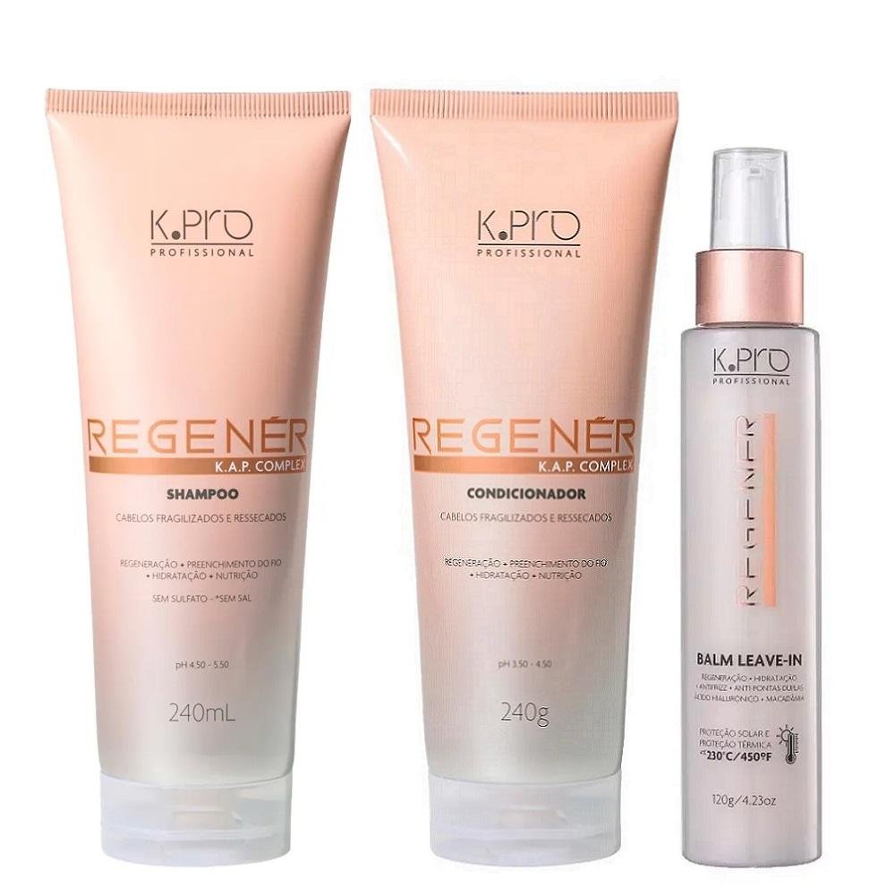 Kit K.Pro Regenér - Shampoo 240ml + Condicionador 240ml + Balm 120ml