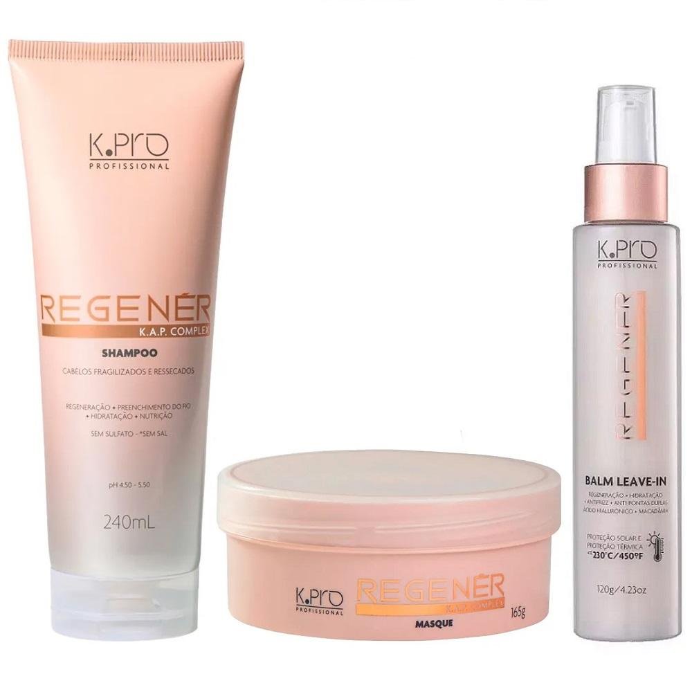 Kit K.Pro Regenér - Shampoo 240ml + Máscara 165g + Balm Leave-In 120ml