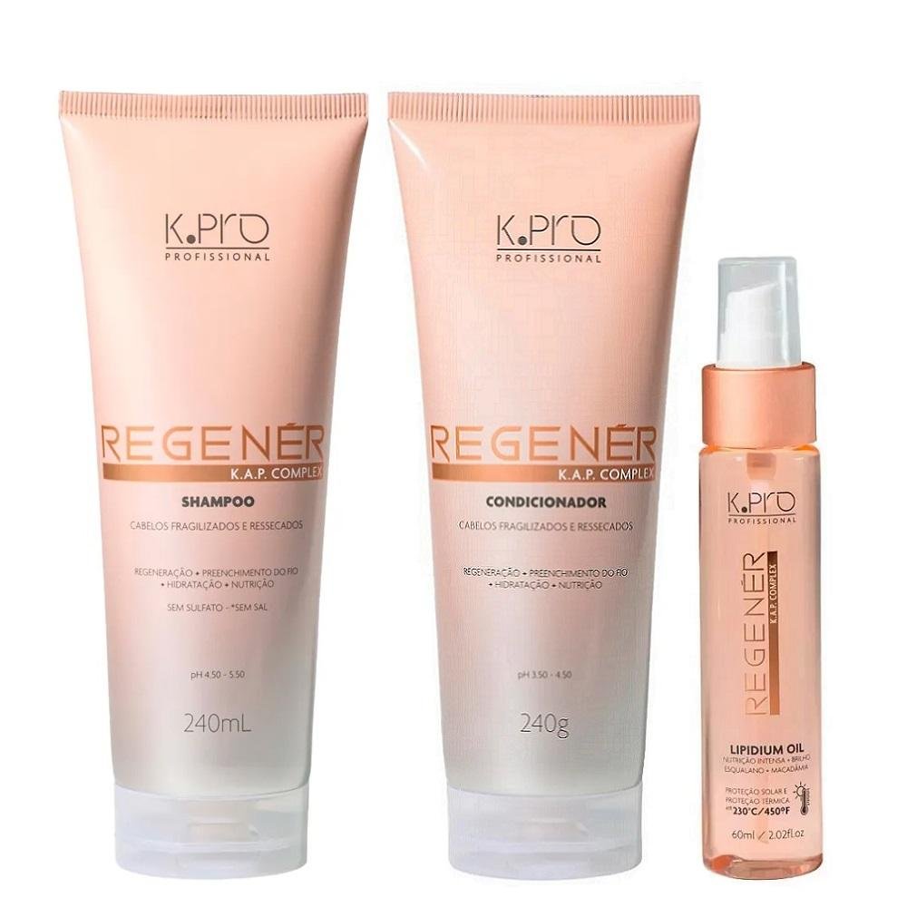 Kit K.Pro Regenér - Shampoo 240ml + Condicionador 240ml + Lipidium Oil 60ml