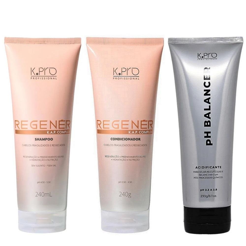 Kit K.Pro Regenér Shampoo 240ml e Condicionador 240ml + pH Balancer Acidificante 230g