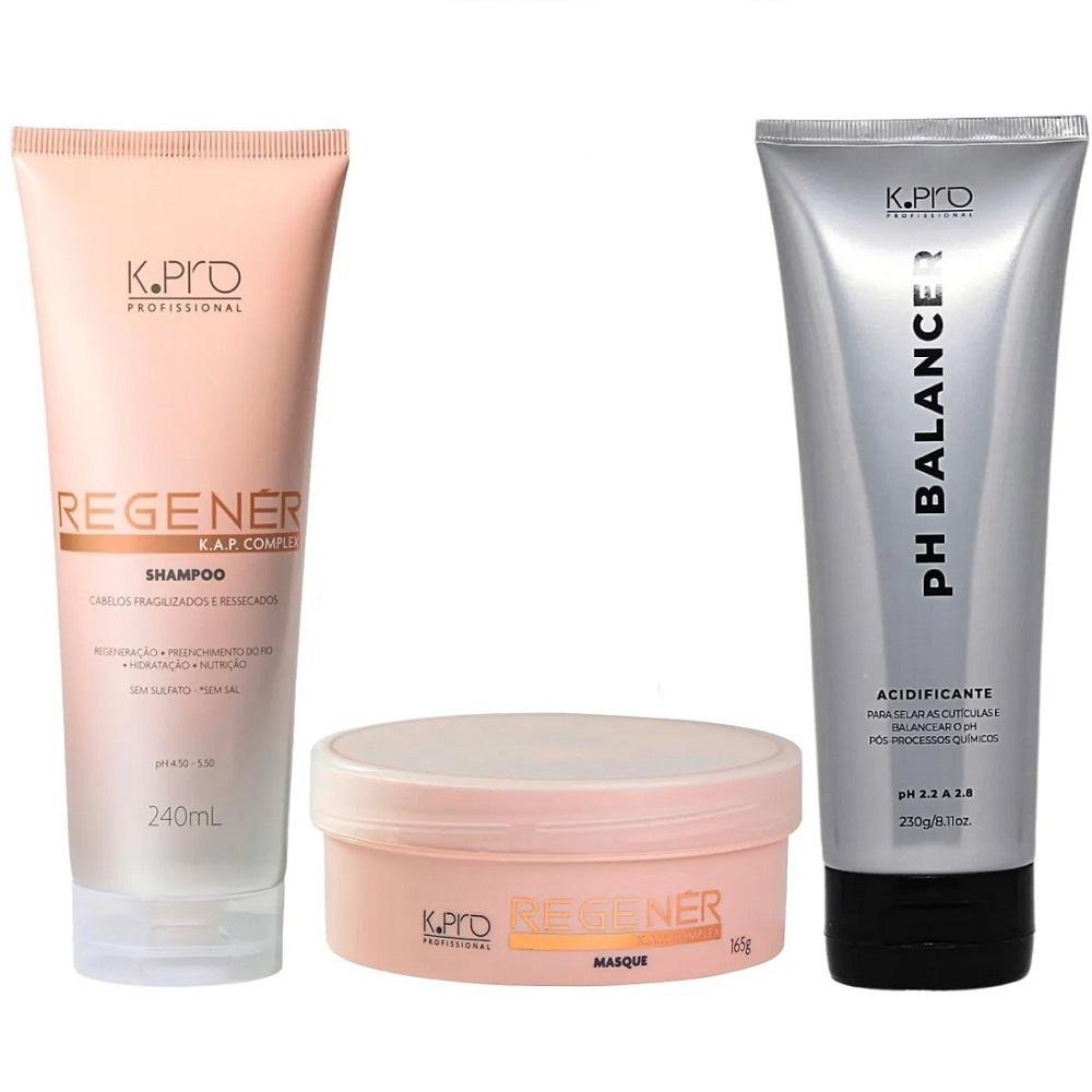 Kit K.Pro Regenér Shampoo 240ml e Máscara 165g + pH Balancer Acidificante 230g