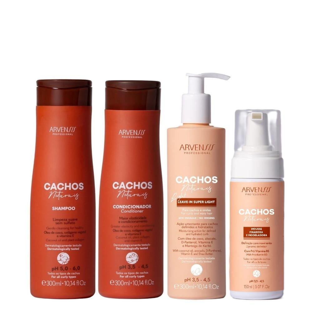 Kit Arvensis Cachos Naturais Light - Shampoo & Condicionador + Leave-In 300ml & Mousse 150ml