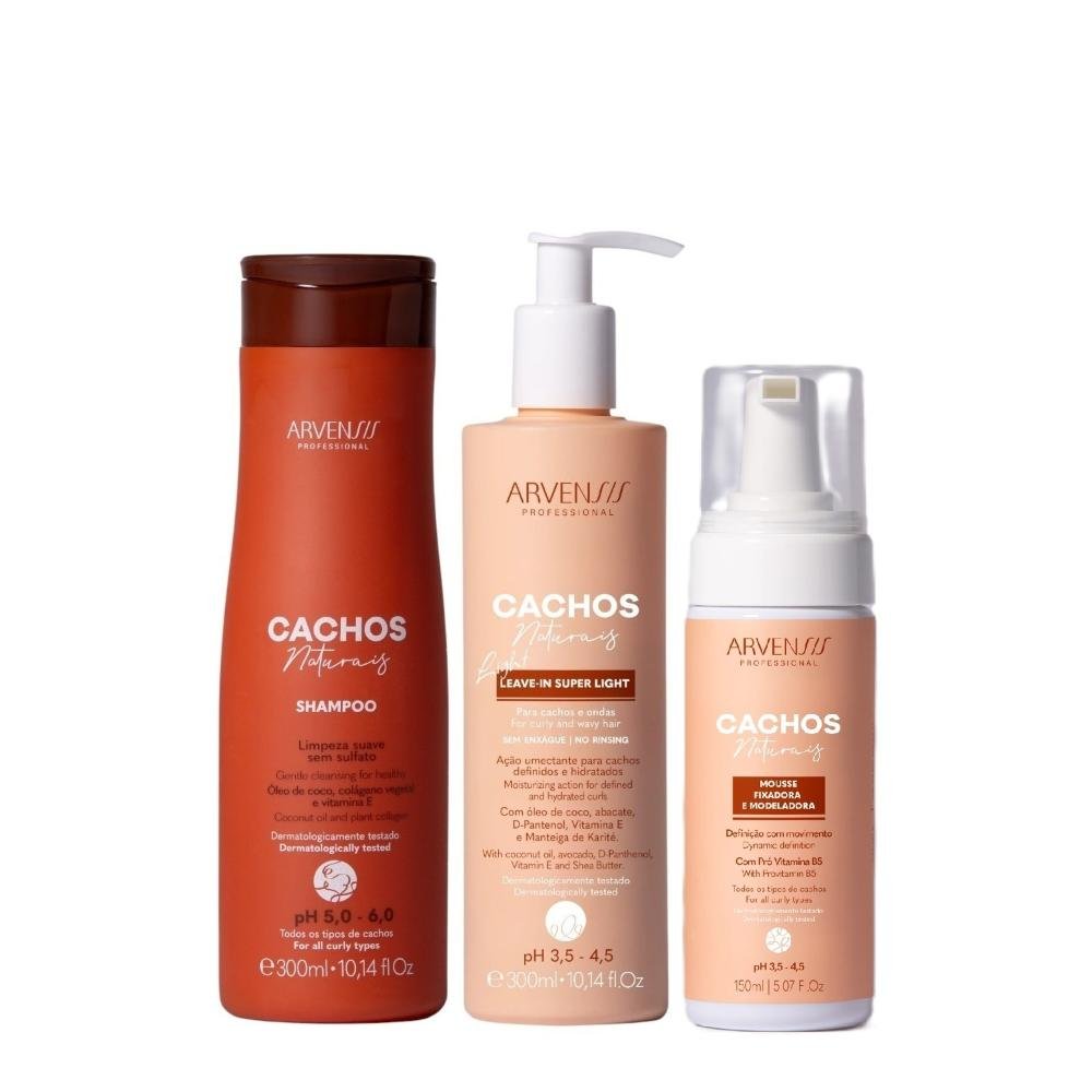 Kit Arvensis Cachos Naturais Light - Shampoo + Leave-In 300ml & Mousse 150ml ÚNICO 1