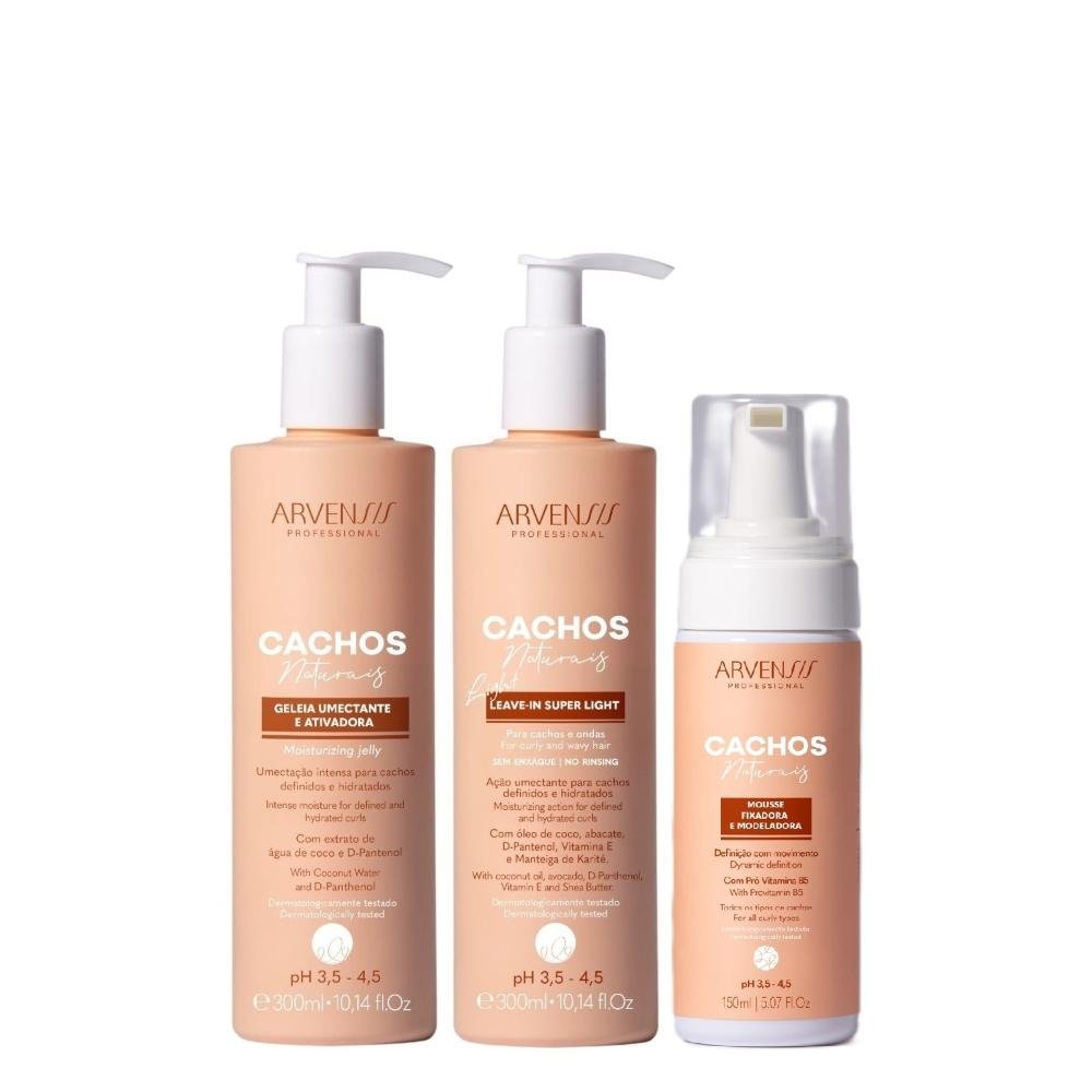 Kit Arvensis Cachos Naturais Light - Geleia Umectante 300ml + Leave-In 300ml + Mousse 150ml