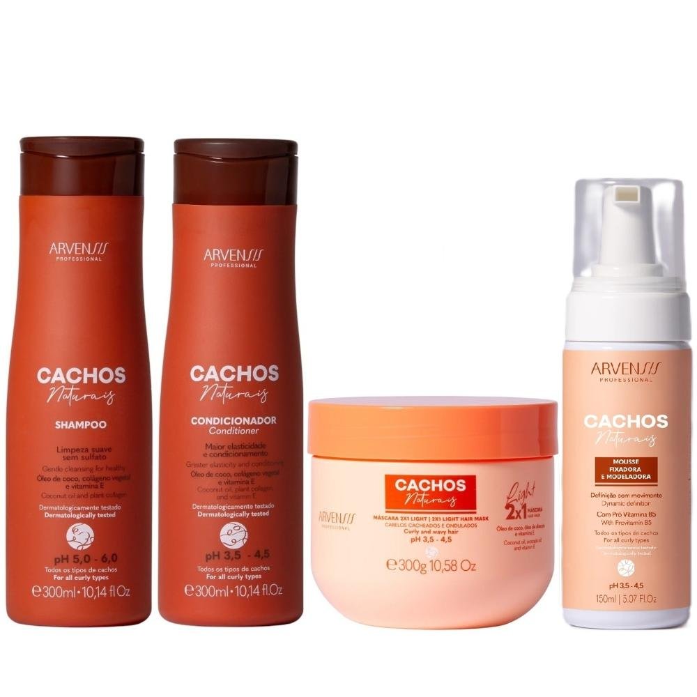 Kit Arvensis Cachos Naturais Light - Shampoo & Condicionador 300ml + Máscara 2x1 300g & Mousse 150ml