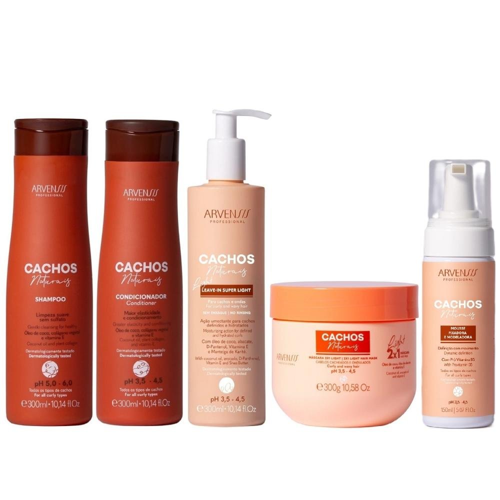 Kit Arvensis Cachos Naturais Light - Shampoo & Condicionador + Leave-In 300ml & Máscara 2x1 300g & Mousse 150ml