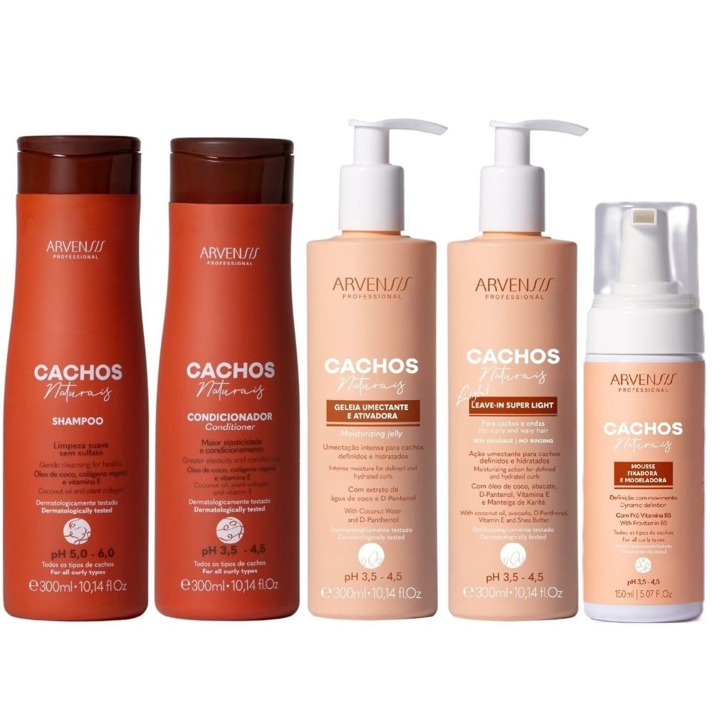 Kit Arvensis Cachos Naturais Light - Shampoo & Condicionador + Geleia & Leave-In 300ml & Mousse 150ml