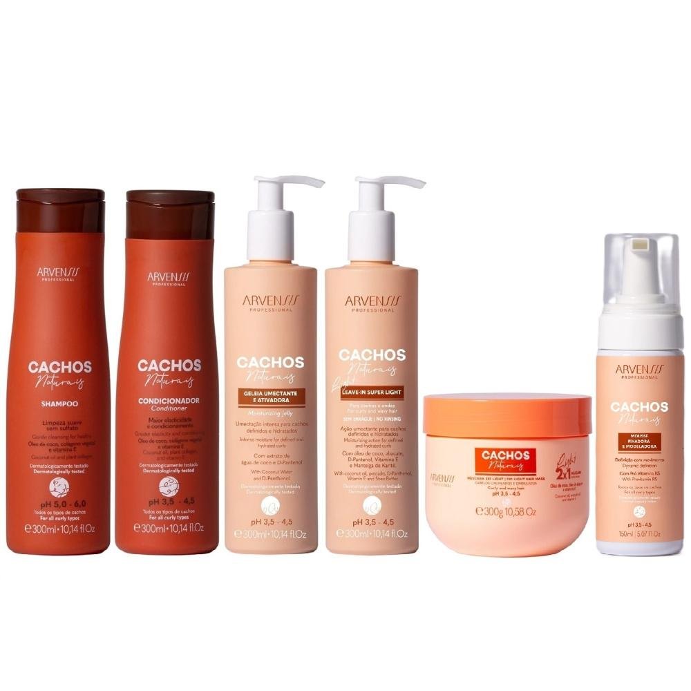 Kit Arvensis Cachos Naturais Light - Shampoo & Condicionador + Geleia & Leave-In 300ml & 2x1 300g & Mousse 150ml