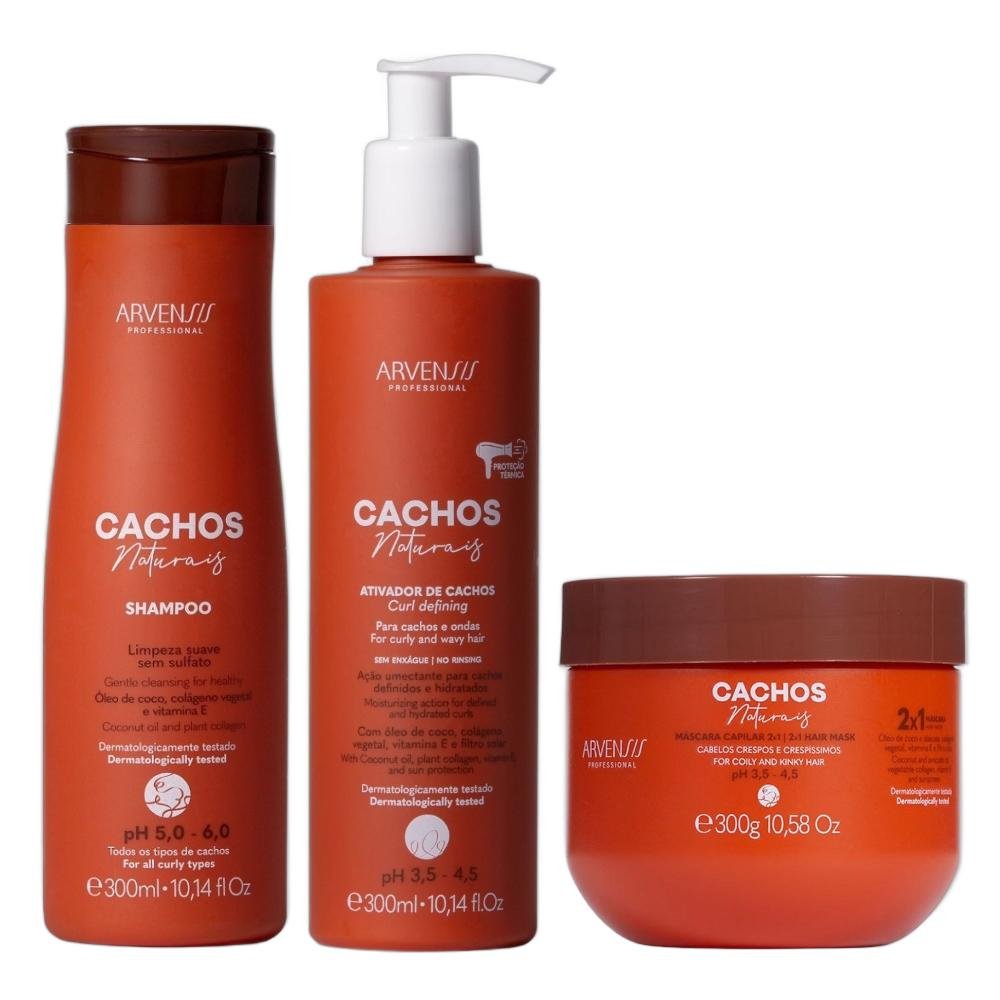 Kit Arvensis Professional Cachos Naturais - Shampoo 300ml + Ativador 300ml + Máscara 2x1 300g