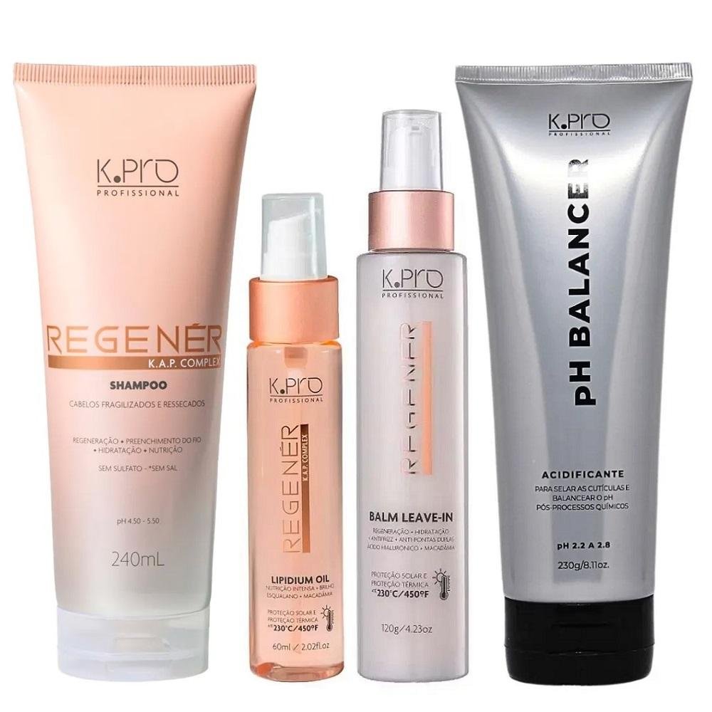 Kit K.Pro Regenér Shampoo 240ml + Balm 120ml + Lipidium Oil 60ml + pH Acidificante 230g