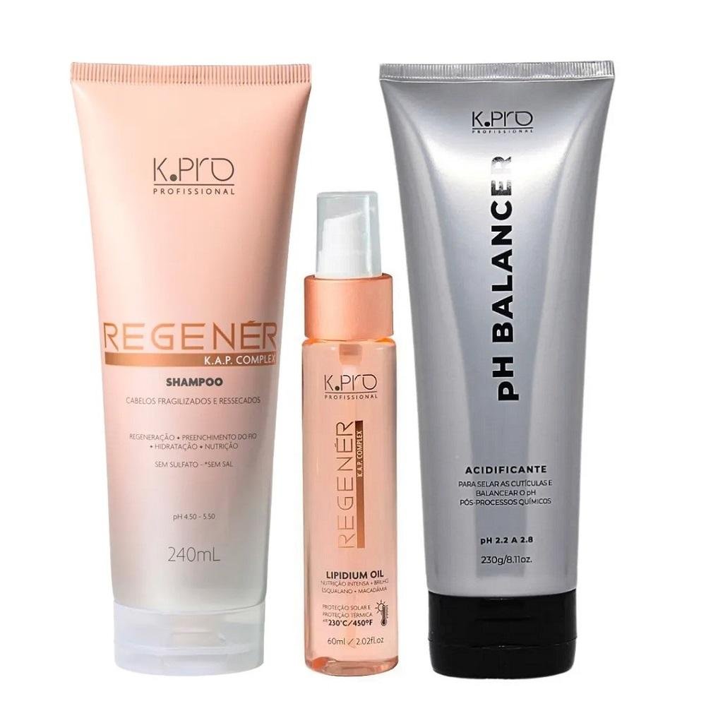 Kit K.Pro Regenér Shampoo 240ml + Lipidium Oil 60ml + pH Acidificante 230g