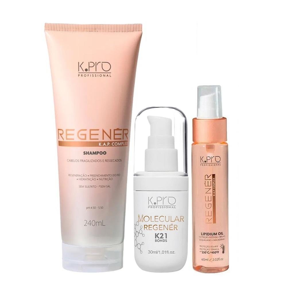 Kit K.Pro Regenér - Shampoo 240ml + Óleo 60ml + K21 30ml ÚNICO 1